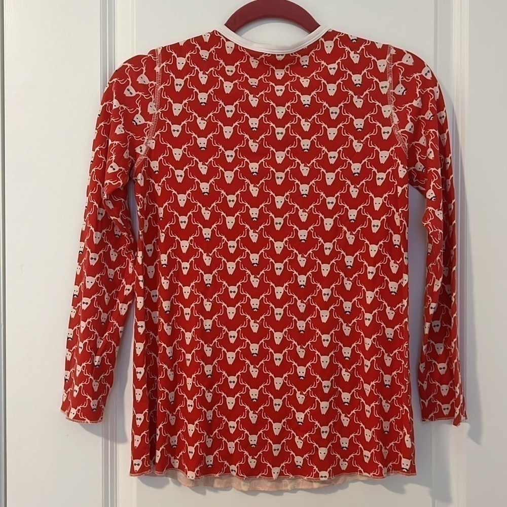 Roberta Roller Rabbit 100% Pima Cotton Red Mustache Deer Print Reindeer Top XS - Picture 3 of 9